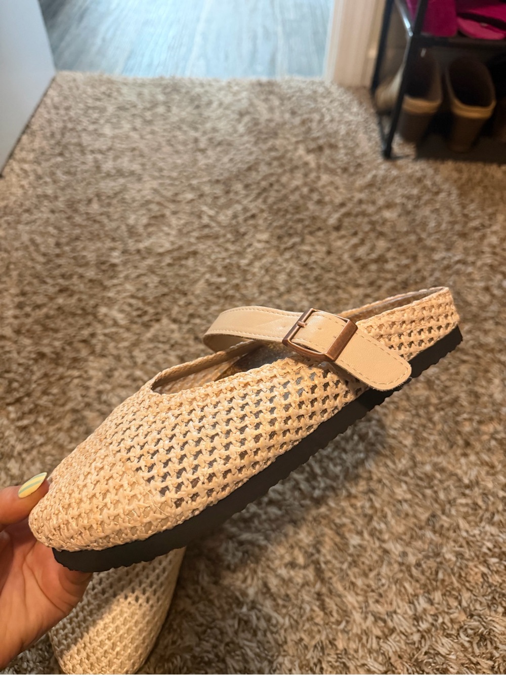 Woven Mary Jane Slip-On Shoes in Cream - Picture 6 of 7